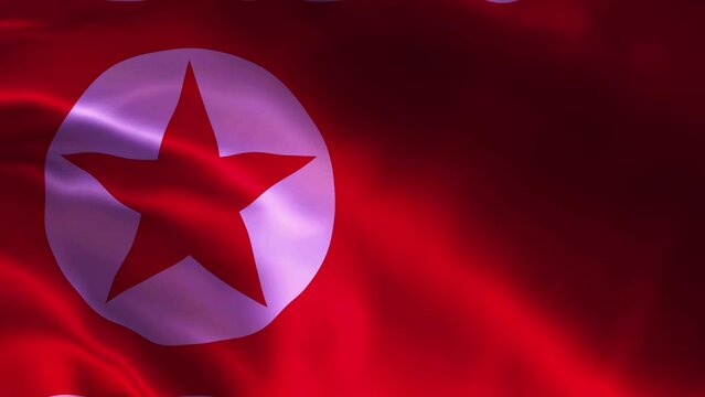 North Korea flag waving animation, perfect looping, 4K video background, official colors