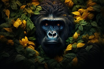 Obraz premium Leafy Gorilla leaves animal. Face safari. Generate Ai
