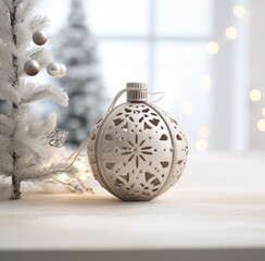 christmas silver ornament on the desk,