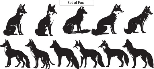 Set of fox silhouettes