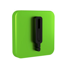 Black Medical thermometer for medical examination icon isolated on transparent background. Green square button.