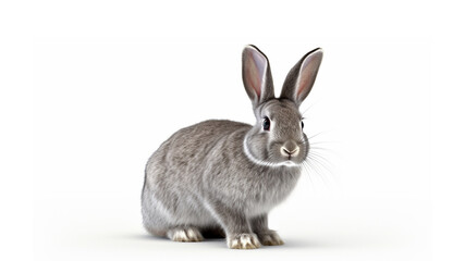 gray bunny on a white background. Close-up of a cute rabbit in a white scene. generative ai