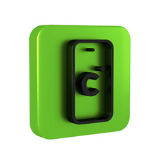 Black Celsius icon isolated on transparent background. Green square button.