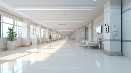 The interior of the inner corridor of the hospital.The concept of healthcare. Generated by AI.