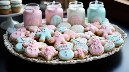 Obraz na płótnie Canvas Baby Shower Cookie Assortment with Pastel-Colored Treats