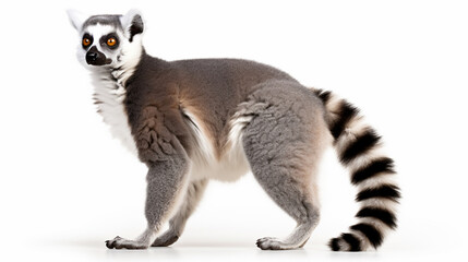 full body Ring-tailed lemur, Lemur catta in front of white background. generative ai