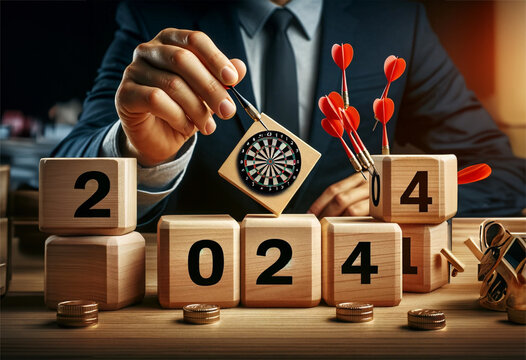 An image showing '2024' text as a New Year future target and plan setting concept, 