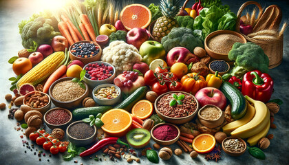 Obraz na płótnie Canvas A healthy food selection, showcasing a variety of fresh and nutritious foods.