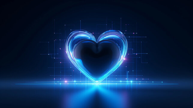 heart in blue technology background