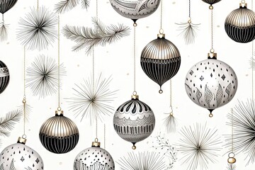 Abstract scrapbooking festive holiday doodle backdrop with diverse christmas ornaments, decorations. Seamless background wallpaper. Great as luxury postcard.