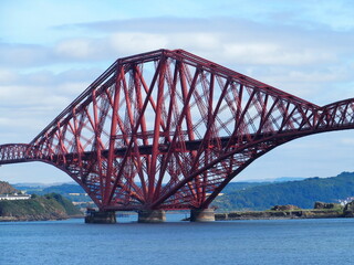 Span of Forth bridge seen from Queensferry town in Scotland, United Kingdom