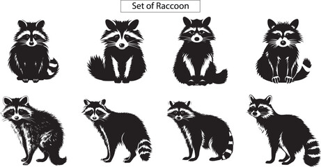 set of raccoon silhouettes