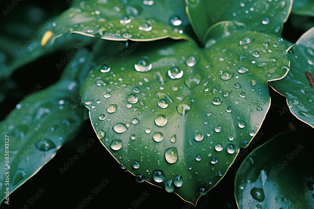 Aufkleber close-up capture of dewdrops on plant surfaces, adding a touch of magic to the intricate details of 