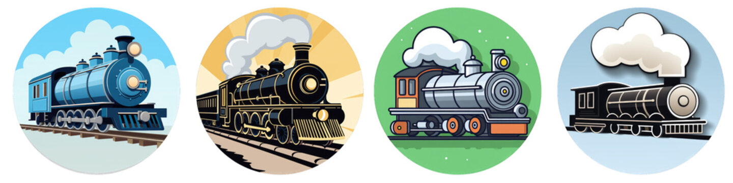Steam Engine Train clipart collection, vector, icons isolated on transparent background