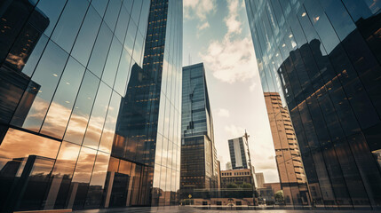 Modern Skyscrapers Reflecting Sunset in Business District