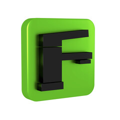 Black Water tap icon isolated on transparent background. Green square button.