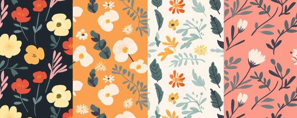 Set of abstract simple seamless pattern with flowers. Modern design for paper, cover, fabric, interior decor and other, Generative AI