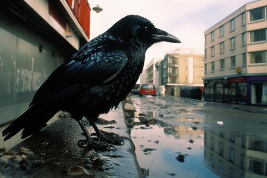 A clever crow caught in a moment of curiosity, offering a visually intriguing and intelligent image for creative projects.