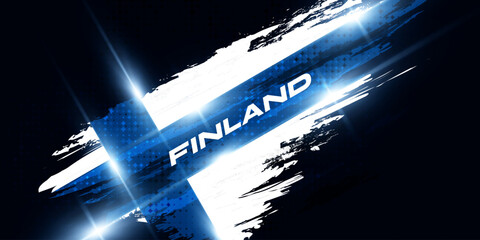 Finland Flag in Brush Paint Style with Glowing and Halftone Effect. National Finland Flag. Finnish Flag Symbol
