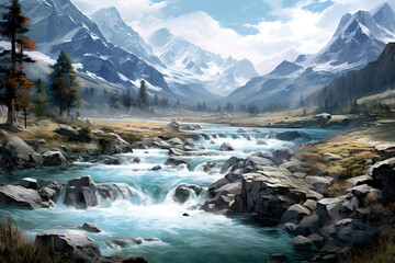 Fototapeta na wymiar a river in the mountains. Generative Ai
