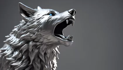 Tuinposter Wolf Head: Metallic Wildlife Emblem for Artistic Logos and Fantasy Designs © Nastassia