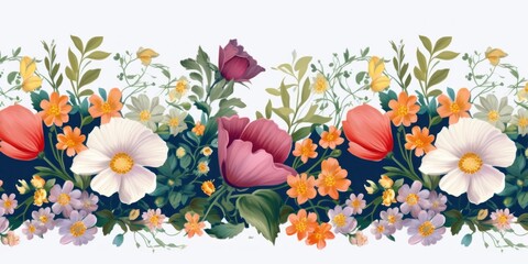 Floral seamless border.  design for paper, cover, fabric, interior decor and other, Generative AI