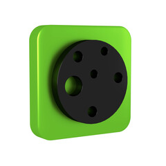 Black Planet Mars icon isolated on transparent background. Green square button.