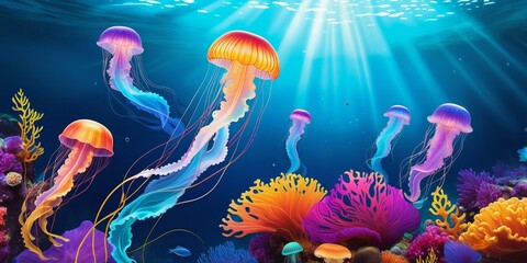 Jelly fishes under the sea