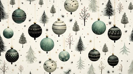 Abstract scrapbooking festive holiday doodle backdrop with diverse christmas ornaments, decorations. Seamless background wallpaper. Great as luxury postcard.