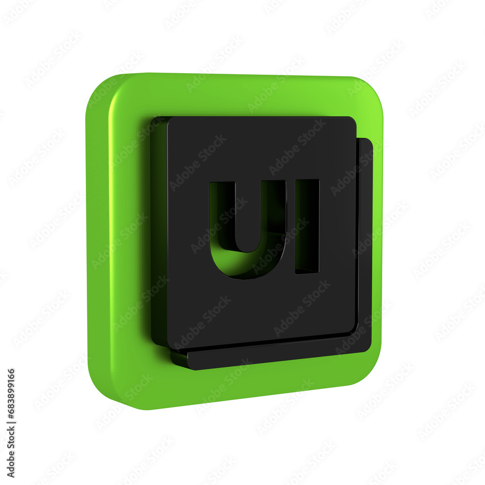 Poster black ui or ux design icon isolated on transparent background. green square button.