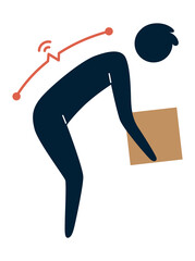 Lifting technique safe movement. Safety. Incorrect instruction for moving heavy packages for workers. Ergonomic movement for loading objects flat illustration