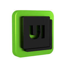 Black UI or UX design icon isolated on transparent background. Green square button.