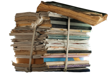 Stack of old notepads and notebooks for recycling. Sorting paper. Sustainable lifestyle