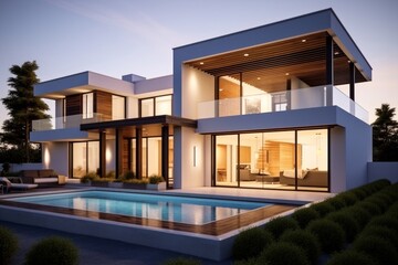 Modern real estate exterior architecture of luxury home in beautiful villa. Generative AI