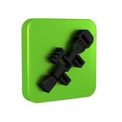 Black Sniper optical sight icon isolated on transparent background. Sniper scope crosshairs. Green square button.