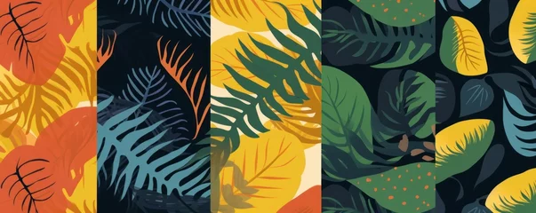 Foto op Canvas Set of abstract art seamless patterns with tropical leaves. Modern exotic design, Generative AI © Lens Legends