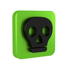 Black Skull icon isolated on transparent background. Green square button.