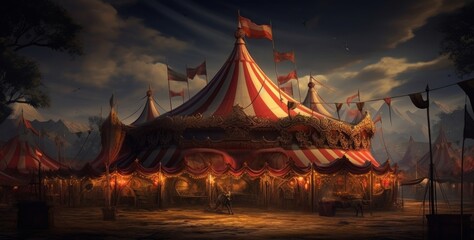 Circus encampment in the evening, Generative AI