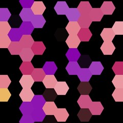 Grainy pattern composed of hexagons colorful. Honeycomb background. 1:1 black isometric geometry abstraction.
