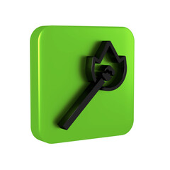 Black Burning match with fire icon isolated on transparent background. Match with fire. Matches sign. Green square button.