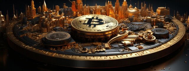 Bitcoin crypto coin money digital background currency gold concept virtual payment. Cryptocurrency coin bit bitcoin crypto exchange technology business finance future market blockchain mining trade