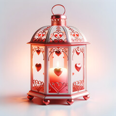 Romantic Valentine's Day Red Lantern with Candlelight and Heart Motifs - Warm Glowing Ambiance for Cozy Love Concept and Intimate Celebrations