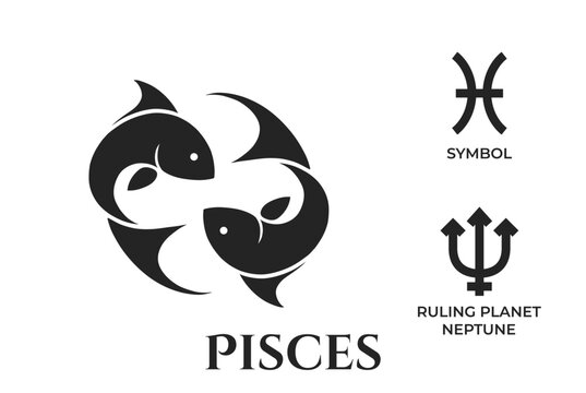 pisces zodiac sign. neptune ruling planet symbol. horoscope and astrology icons