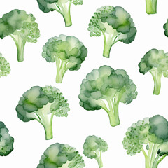 Broccoli watercolor pattern. Healthy food pattern for design. Superfood pattern. Print for fabric, textile, paper. 