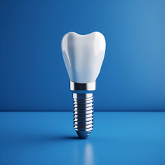 3d illustration of a dental implant on a minimalist royal blue background