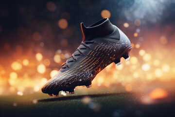 sleek soccer cleat on a glowing bokeh background highlighting design and precision