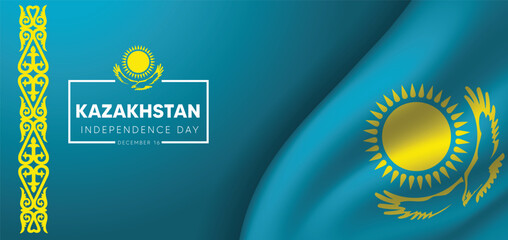 Kazakhstan Independence Day 16 December waving flag vector poster