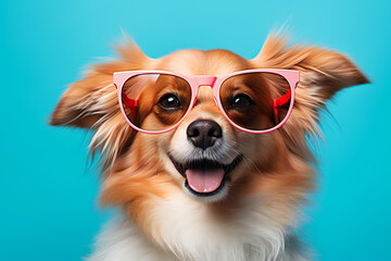 Dog wearing cool glasses on colored background,ai generated