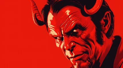 Fotobehang Portrait of satan on the red background © Khaligo