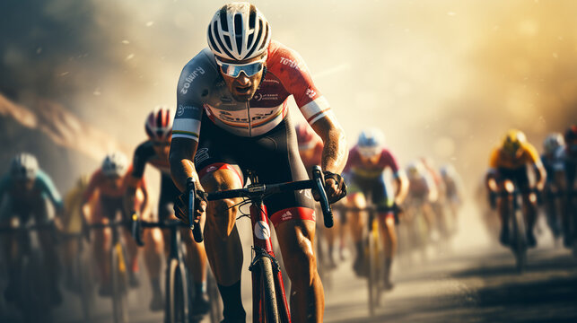 Cyclists riding a race at high speed. Cycling sport competition.